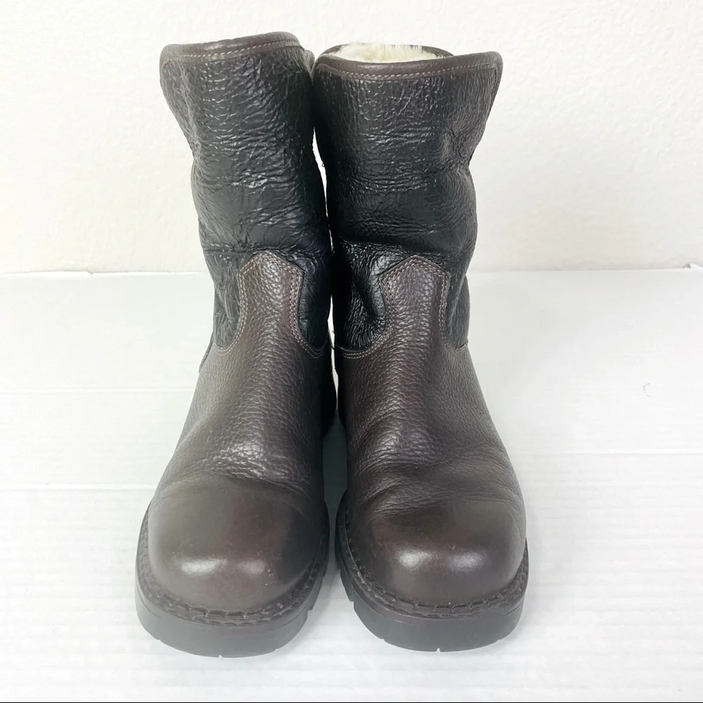 Pajar Brown Leather Winter Boots with Cream Shearling Cuff